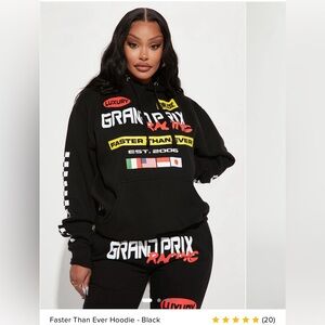 Women’s Fashion Nova Grand Prix Racing Hoodie Black Checkered Sleeves XS